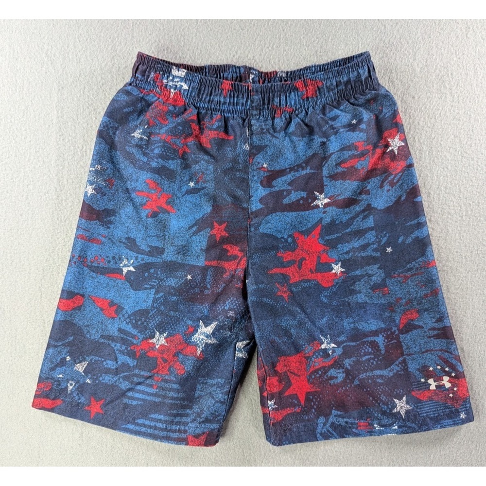 Under Armour Boys Stars and Stripes Camo Swim Trunks Size 7 Blue Red